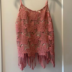 Alice + olivia floral fringe top